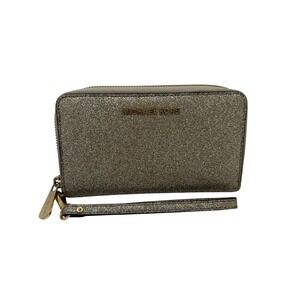 Michael Kors Jet Set Travel Continental Wallet, Pale Gold Glitter, Zip Around